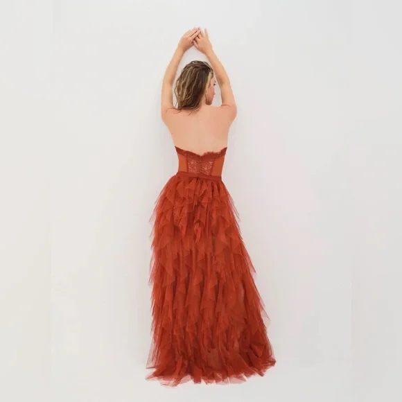 For Love and Lemons Bustier Gown in rust color. Single use. Large size (L). - Picture 3 of 4